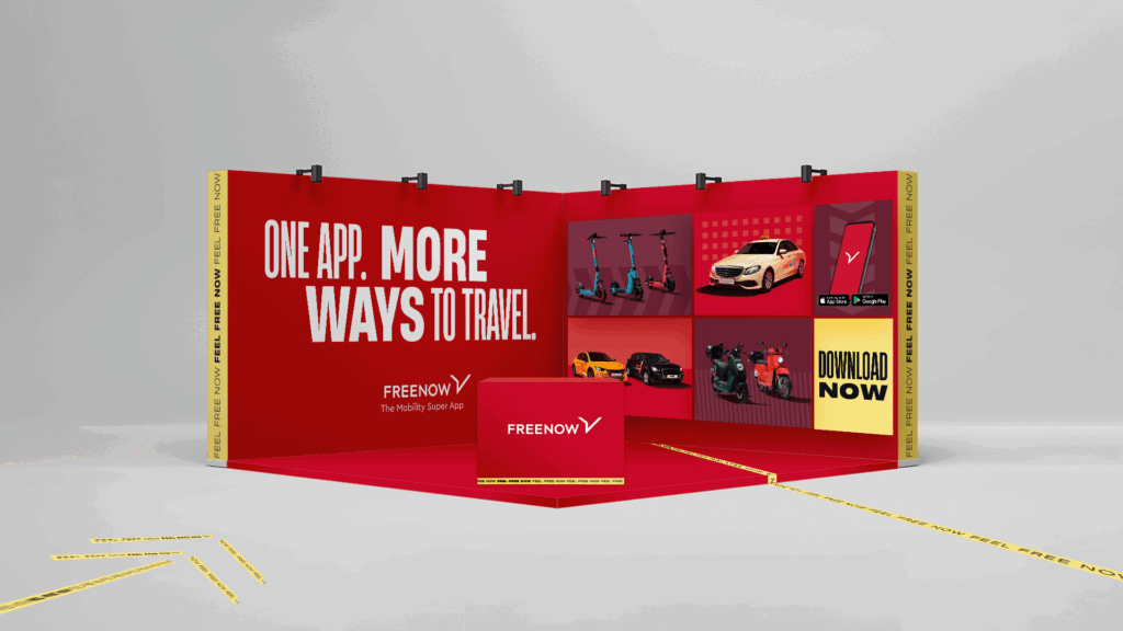mockup of expo space for a FREENOW booth